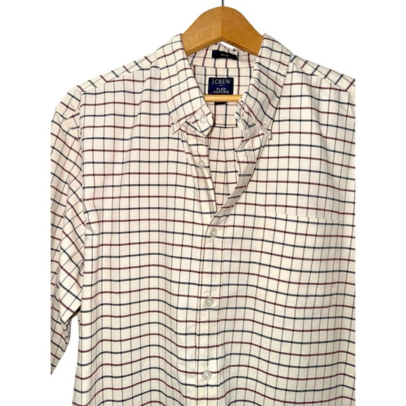 J. Crew Shirt Flex‎ Oxford MENS LARGE SLIM PRE-OWNED CHECK 100% COTTON OFF-WHITE - Picture 4 of 9